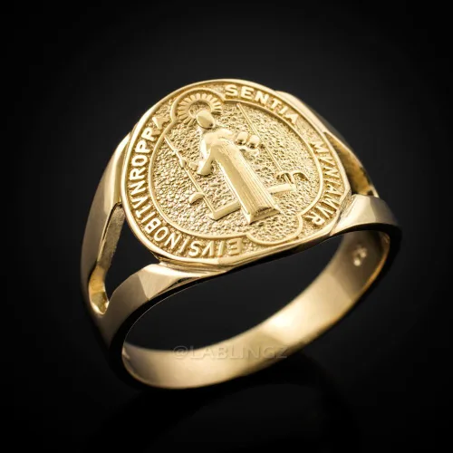 Vista 2 de Anillo de oro amarillo de 14 quilates de San Benito para mujer