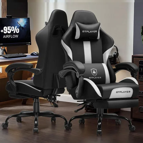 Vista 2 de GTPLAYER Silla de juegos con cojín de resorte de bolsillo, silla de oficina de cuero con respaldo alto ergonómico y soporte lumbar para aliviar