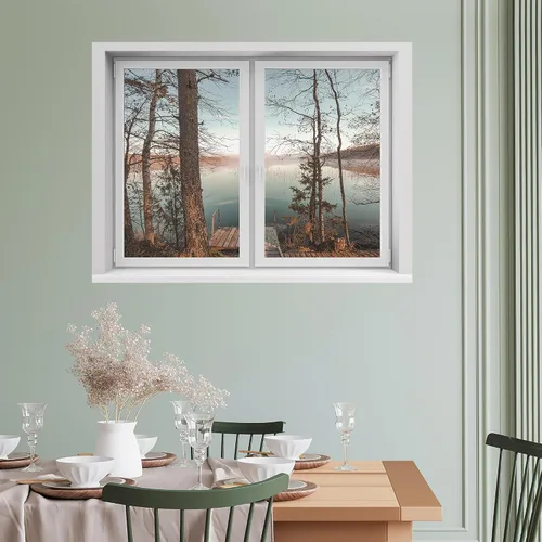 Vista 32 de SIGNWIN Adhesivo de pared removible/mural de pared para ventana, vegetación exuberante y árboles iluminados por el sol, fotografía, realismo