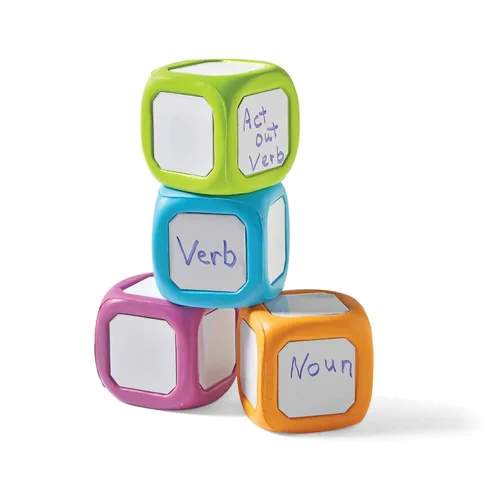 Vista 3 de hand2mind Dados pequeños de plástico para escribir y limpiar para niños de 5 a 8 años, superficie de borrado en seco en todos los lados, dibujar