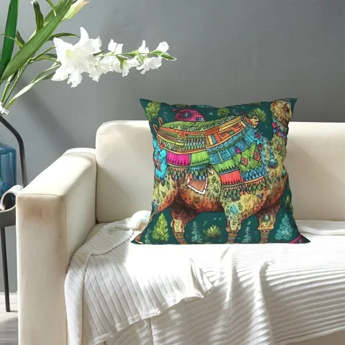 Vista 7 de Fundas de almohada con estampado de dibujo a mano de camello colorido, funda de cojín cuadrada, funda de cojín suave, funda de almohada