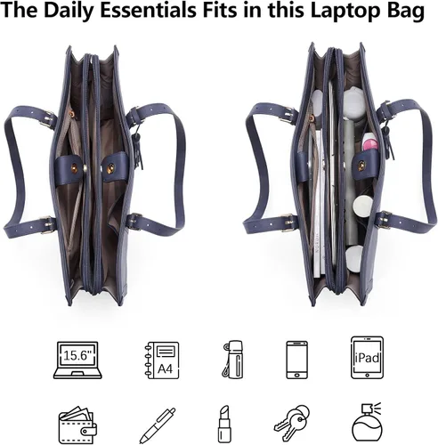 Vista 4 de BOSTANTEN Bolso de mano para laptop para mujer, bolso de trabajo profesional, maletín de cuero de 15.6 pulgadas, bolsa de negocios para oficina