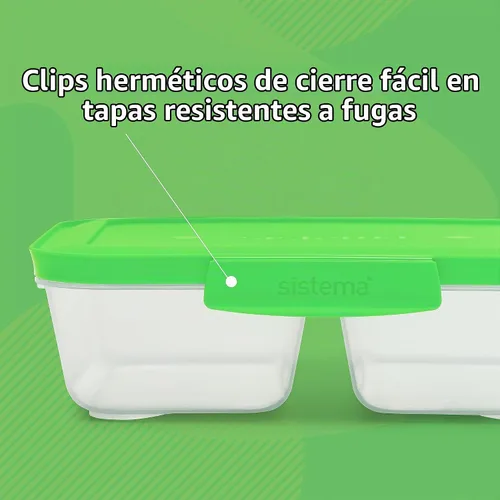 Vista 2 de Sistema Nest It - Recipientes de almacenamiento de alimentos para preparación de comidas con tapas, 2 compartimentos, 3.7 tazas, plástico, paquete
