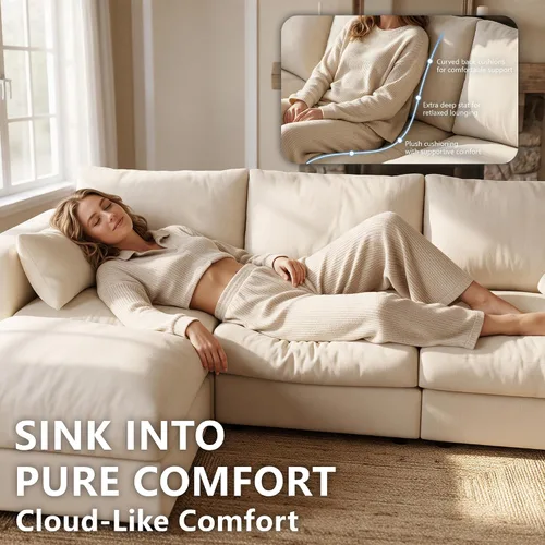 Vista 4 de Sofá modular Cloud modular con almacenamiento, sofá nube profundo de gran tamaño, sofá beige para sala de estar, sofá en forma de L de 99 pulgadas