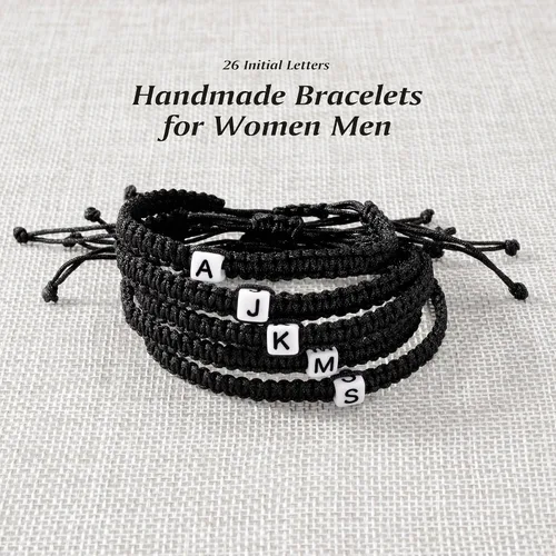 Vista 10 de Pulseras hechas a mano, pulseras para mujeres y hombres, pulsera ajustable con inicial, regalos de joyería para mamá, esposa, novia, ella, amigos