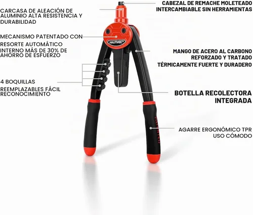 Vista 2 de HAUTMEC Pistola de remaches de 13" con 150 remaches y diseño de rebote automático que ahorra trabajo, herramientas de remachadora manual de alta