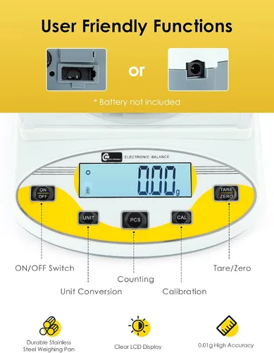 Vista 2 de CGOLDENWALL Báscula de laboratorio de precisión, 500 gX0.0.04 oz, balanza electrónica analítica báscula de laboratorio digital Báscula de joyería