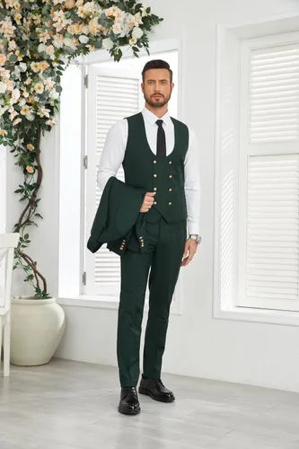 Vista 3 de Wangyue Trajes de 3 piezas para hombre, trajes ajustados para hombres, esmoquin de boda, traje de graduación, negocios formales