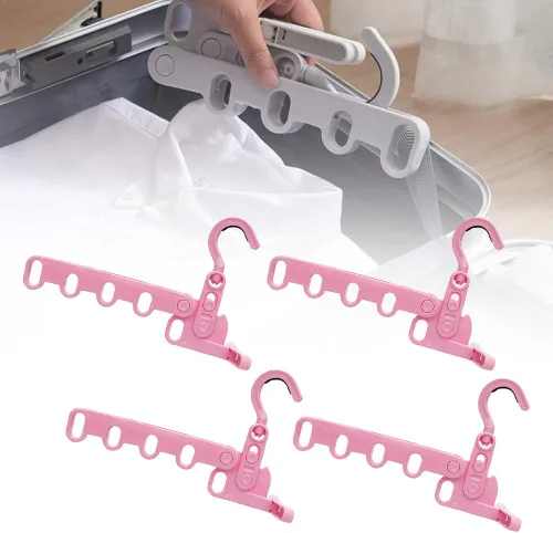 Vista 8 de 2 perchas plegables de viaje, colgador de ropa plegable portátil con 5 agujeros, colgador de ropa montado en la pared, estante de secado plegable