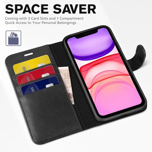 Vista 7 de TUCCH Funda tipo cartera para iPhone 11, [con bloqueo RFID] ranuras para tarjetas, soporte, cierre magnético, funda protectora de piel sintética