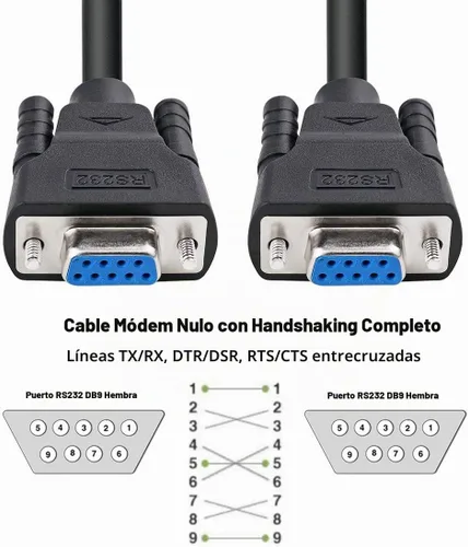 Vista 5 de DTech DB9 RS232 - Cable serie hembra a hembra, cable de módem nulo, cruce de 7 cables para comunicación de datos (5 pies, negro)