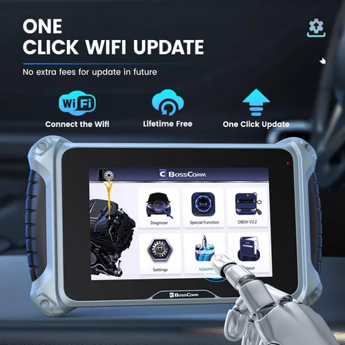 Vista 7 de Escáner OBD2 BOSSCOMM eTouch770 para todos los sistemas, purga de ABS SAS Acelerador Aceite BMS EPB 6 restablecimientos, lector de códigos
