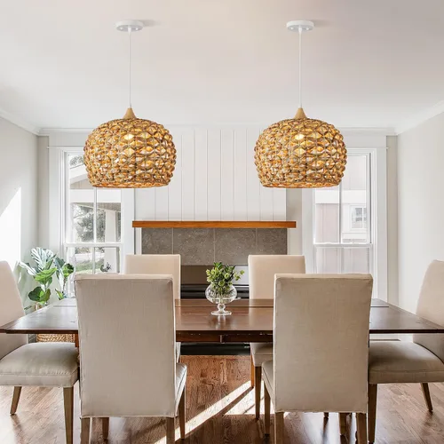 Vista 4 de Luces Colgantes Bohemias, Candelabro de Ratán de 1 Luz de 15.7", Luz Colgante de Mimbre Tejida a Mano con Pantalla de Jacinto de Agua, Luz Colgante