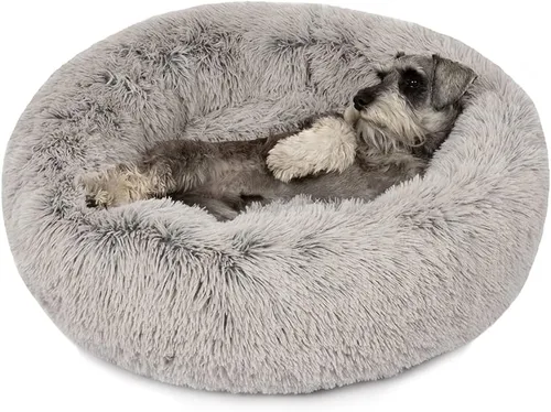 Vista 29 de Friends Forever Cama para perro en forma de dona, de piel sintética, mullida, relajante, para perros pequeños, suave y afelpada, antiansiedad, sofá