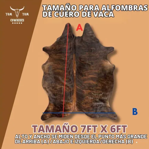 Vista 3 de Alfombra De Piel De Vacuno 7x6 Brindle Rojo Marrón Negro Cuero Natural
