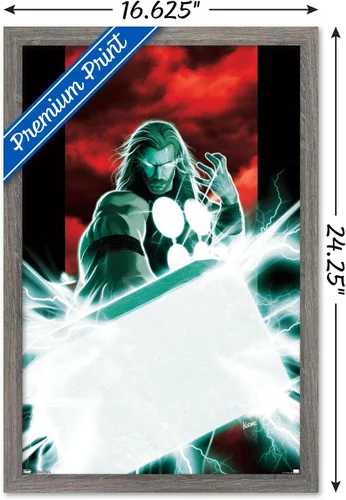 Vista 3 de Trends International Marvel Comics - Póster de pared de Thor - Mjolnir, 14.725 x 22.375 pulgadas, versión enmarcada de madera de granero
