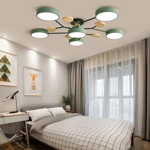 Vista 9 de Lámpara de techo LED regulable de 6 luces, 32 pulgadas, moderna lámpara de techo de madera de 48 W para sala de estar, dormitorio, cocina, 3000
