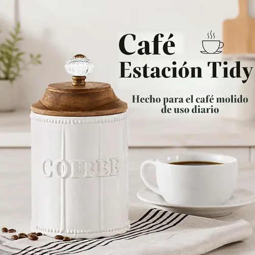 Vista 6 de Mud Pie Circa - Canistera de café con perilla de puerta, de madera Pomo de puerta de madera