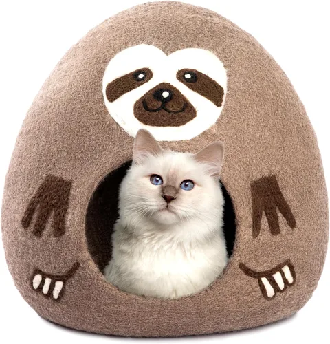 Vista 21 de Woolygon - Lujosa cueva de lana merina para gatos, cápsula plegable para gatos de interior, recinto de fieltro para mascotas de alta calidad, casa