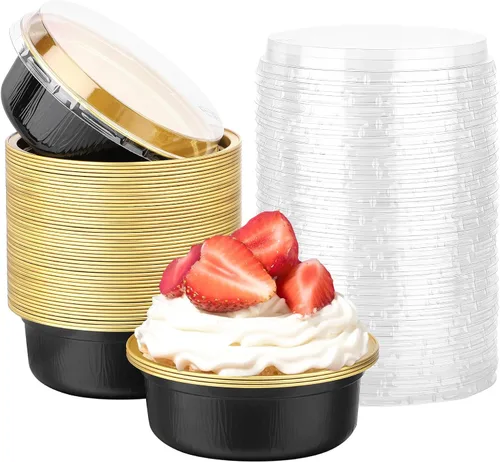 Vista 71 de Beasea Disposable Ramekins with Lids, 50 Pack 8oz 235ml Aluminum Foil Baking Cups with Lids, Aluminum Creme Brulee Ramekins Muffin Cupcake Pudding