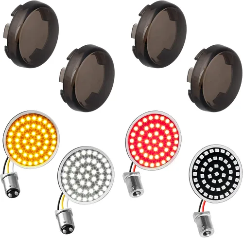 Vista 8 de Señales de giro LED secuenciales, parpadeos delanteros 1157 + traseros 1156 con lente ahumada compatibles con Harley Sportster Softail Street Glide