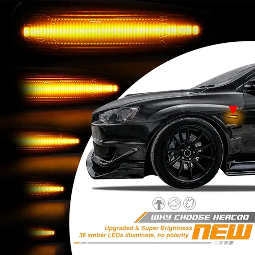 Vista 3 de HERCOO Conjunto de luz de señalización lateral secuencial parpadeante LED ámbar compatible con Mitsubishi Lancer Outlander 2008-2013, lámpara
