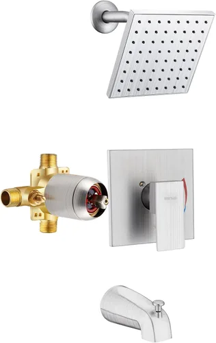 Vista 10 de Kit de bañera y ducha Esnbia, juego de grifo de bañera y ducha (válvula incluida) con cabezal de ducha de lluvia de 6 pulgadas y boquilla de bañera