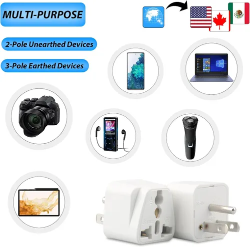 Vista 5 de Adaptador de enchufe de Europa a EE. UU., paquete de 3 adaptadores de enchufe de Reino Unido a EE. UU., Adaptador de enchufe de India a EE. UU.