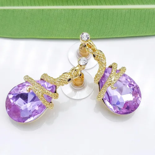 Vista 7 de Navachi Pendientes colgantes de gota de serpiente con forma de pera multicolor de cristal chapado en oro de 18 quilates