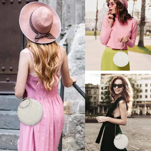 Vista 2 de UBORSE Bolsos de noche redondos de perlas para mujer con diamantes de imitación formales para boda bolso de embrague graduación cóctel fiesta bolsos