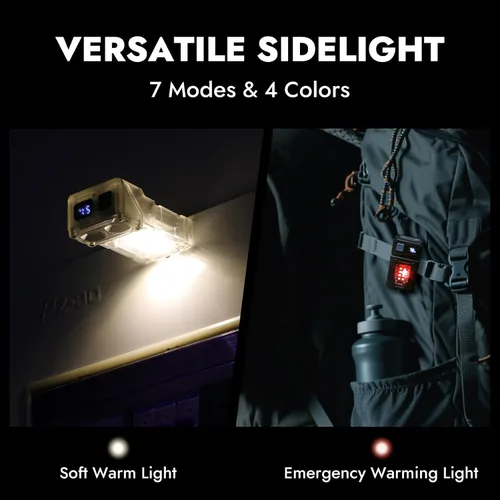 Vista 7 de WARSUN DC08 linterna LED recargable giratoria, luz de trabajo mini de 800 lúmenes, pequeña linterna EDC con clip para la espalda, linterna Negro