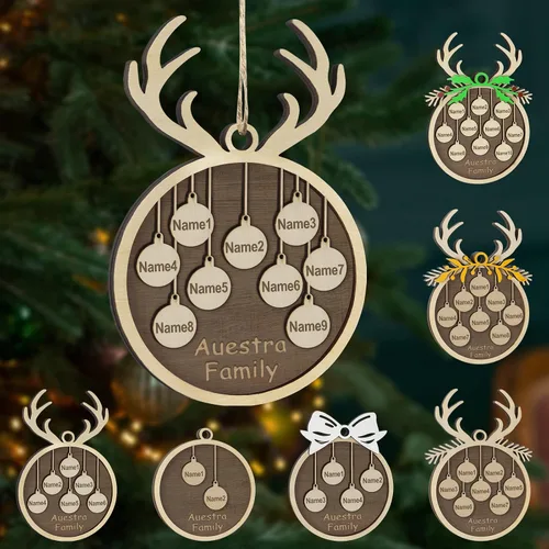 Vista 55 de Adornos de Navidad personalizados, familia de 1 nombre, adornos de Navidad de madera personalizados, decoración personalizada, decoración de árbol