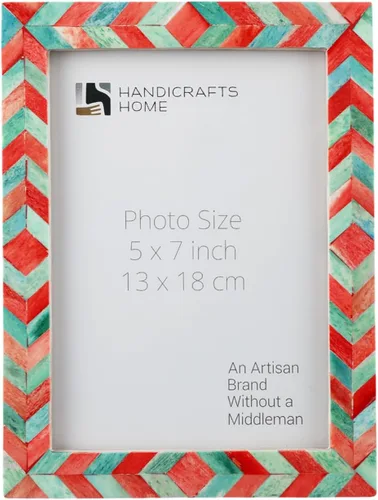 Vista 9 de Handicrafts Home Marco de fotos de mosaico chevron – Marco de fotos hecho a mano con incrustaciones de hueso de 4 por 6 para decoración de mesa