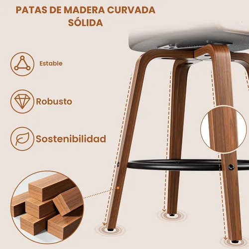 Vista 5 de YaFiti Taburetes de bar, taburetes de bar de 26 pulgadas de altura de mostrador con patas de madera curvada, taburetes giratorios con respaldo
