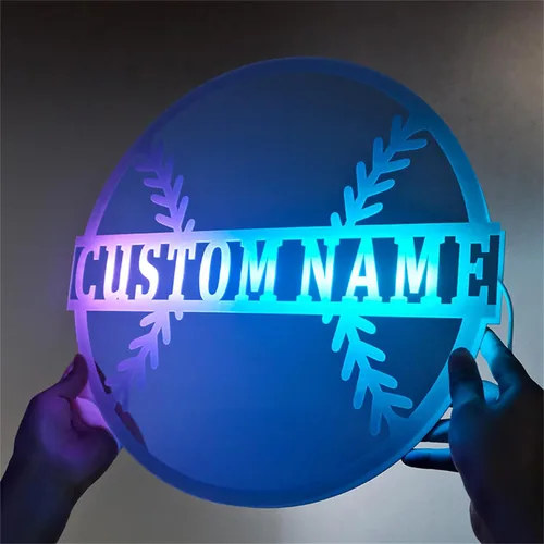 Vista 5 de Espejo de béisbol personalizado para pared, espejo personalizado con nombre de jugador de béisbol con luz LED, letrero de neón acrílico de béisbol