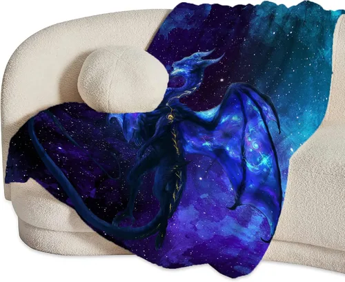 Vista 6 de Tijuboni Manta de dragón para niños y hombres, manta espacial de dragón para niños y adultos, manta de vellón ultrasuave y acogedora para sofá