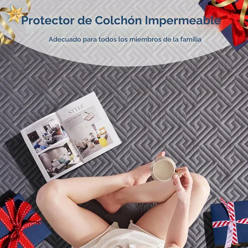 Vista 6 de BDEUS - Protector de colchón impermeable tamaño King con correas, funda de cama silenciosa, bolsillo profundo, ajustable hasta 18 pulgadas
