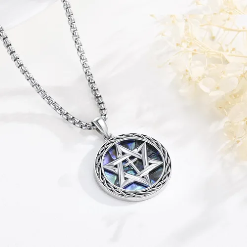 Vista 5 de Twoowl Star of David Necklace for Women Men 925 Sterling Silver Cross Abalone Shell Pendant Necklace Jewish Jewelry Gifts Estrella de David Para