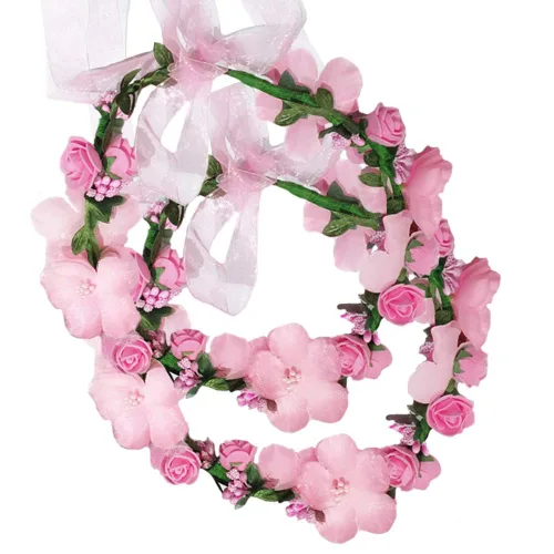 Vista 8 de Diadema con corona de flores, corona, guirnalda, bandas para el pelo, diseño floral, boda, novia, lazo, decoración de fiesta, tocado, tocado