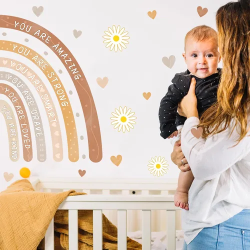 Vista 5 de Calcomanías de pared de acuarela arco iris, calcomanías de pared boho para habitación de bebé, calcomanías de pared motivacionales para decoración