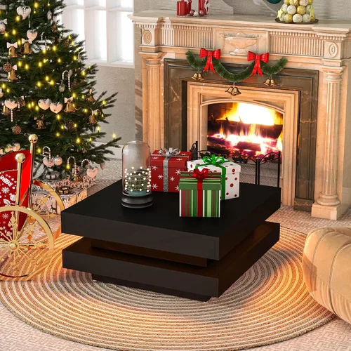 Vista 4 de Mesa de centro LED de 2 niveles con luces LED de 16 colores, mesa de cóctel LED de diseño rectangular moderno con control remoto para muebles