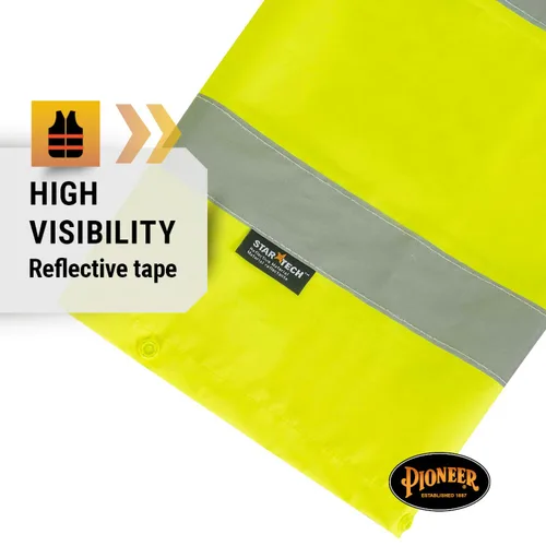 Vista 3 de Pioneer Equipo de lluvia de alta visibilidad Chaqueta de seguridad y pantalones con peto – Alta visibilidad, impermeable, traje de trabajo de PVC