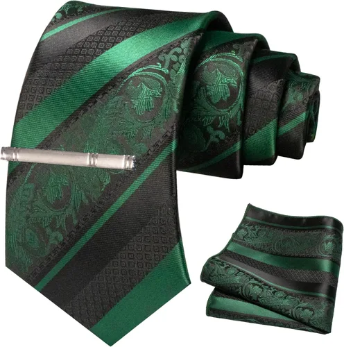 Vista 3 de JEMYGINS Conjunto de corbata floral y clip de corbata cuadrado de bolsillo para hombre