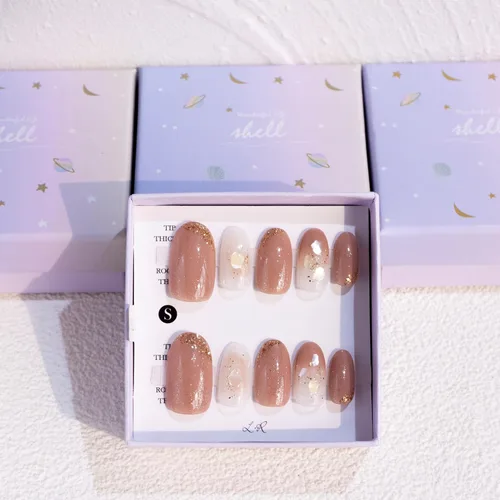 Vista 11 de LIGHT RAIN - Uñas a presión medianas con diseño de galaxia Andromeda, de lujo, reutilizables, de siete capas, con acabado UV, uñas postizas hechas a