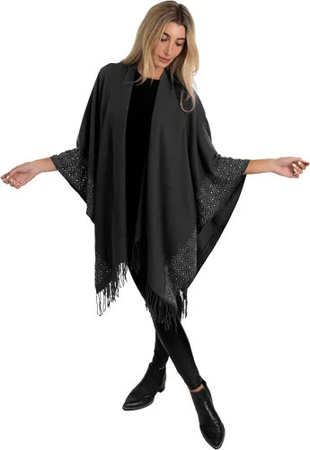 Vista 3 de Jessica McClintock Ruana suave con tachuelas de borde exterior, R19168jms-negroplata (Bsv)