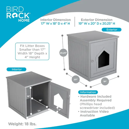 Vista 3 de BIRDROCK HOME Casa decorativa para gatos y mesa auxiliar Mesita de noche gris Caja de interior para mascotas Recinto para caja de arena Caja