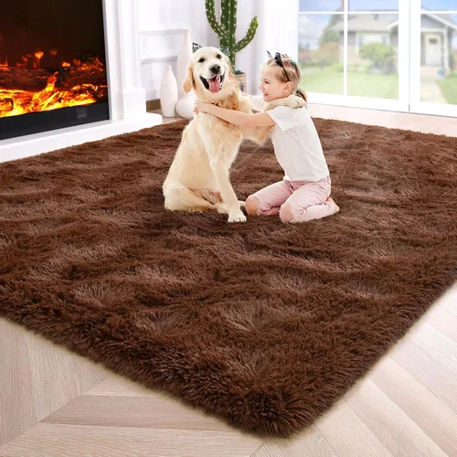 Vista 85 de Noahas Alfombras de Área Grandes y Esponjosas de 5x8 pies para Sala de Estar y Dormitorio, Alfombra Gruesa de Pelo Largo Beige y Blanca, Alfombra