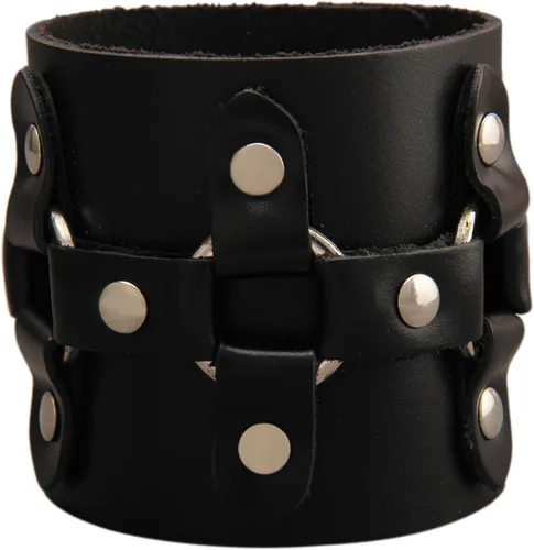 Vista 18 de Pulsera de cuero para hombre, brazaletes de cuero punk, pulsera de cuero negro para mujer
