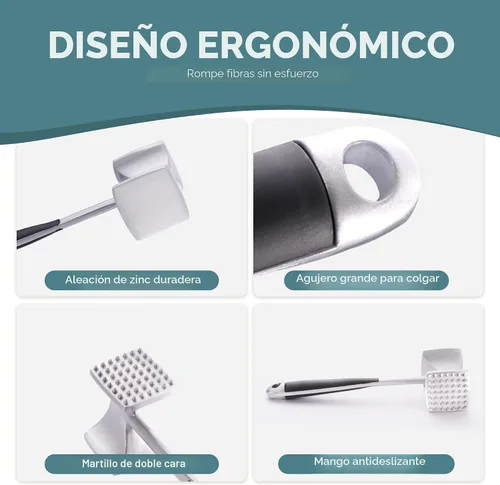 Vista 4 de KITEXPERT Martillo ablandador de carne con mango de agarre cómodo, mazo de doble cara para cocina, resistente para ablandar bistec, carne de res