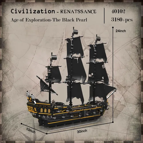 Vista 4 de JMBricklayer Juego de construcción de modelo de barco pirata, kits de juguetes misteriosos de perlas negras, bloques coleccionables, juguete genial